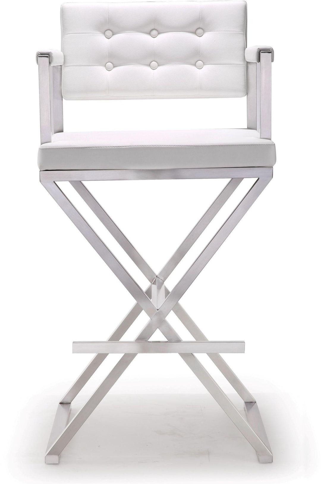 Director White Performance Vegan Leather Bar Stool with Silver Base