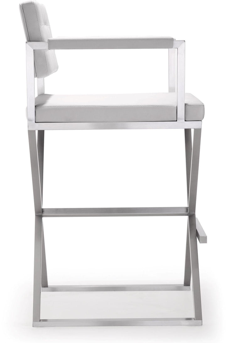 Director White Performance Vegan Leather Bar Stool with Silver Base