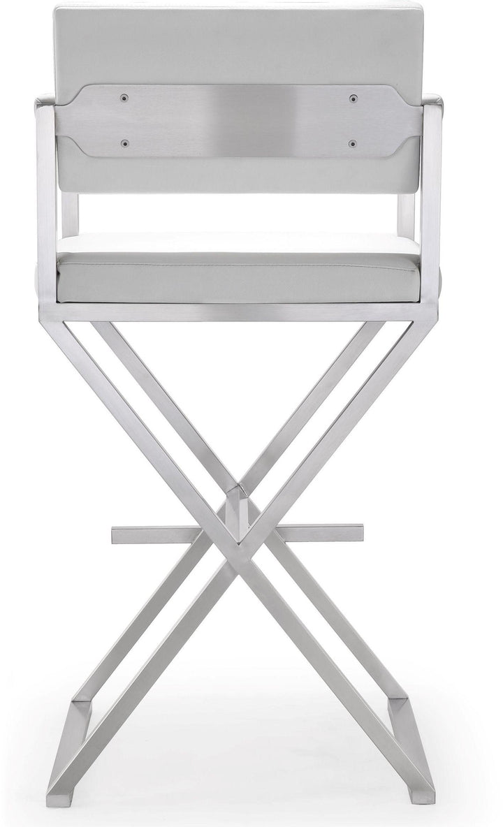 Director White Performance Vegan Leather Bar Stool with Silver Base