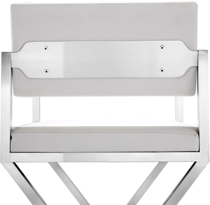 Director White Performance Vegan Leather Bar Stool with Silver Base