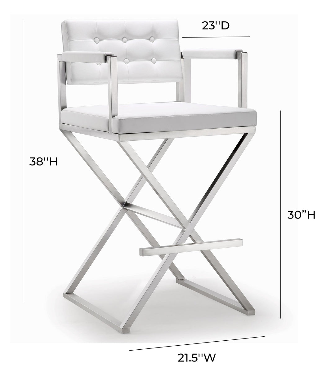 Director White Performance Vegan Leather Bar Stool with Silver Base