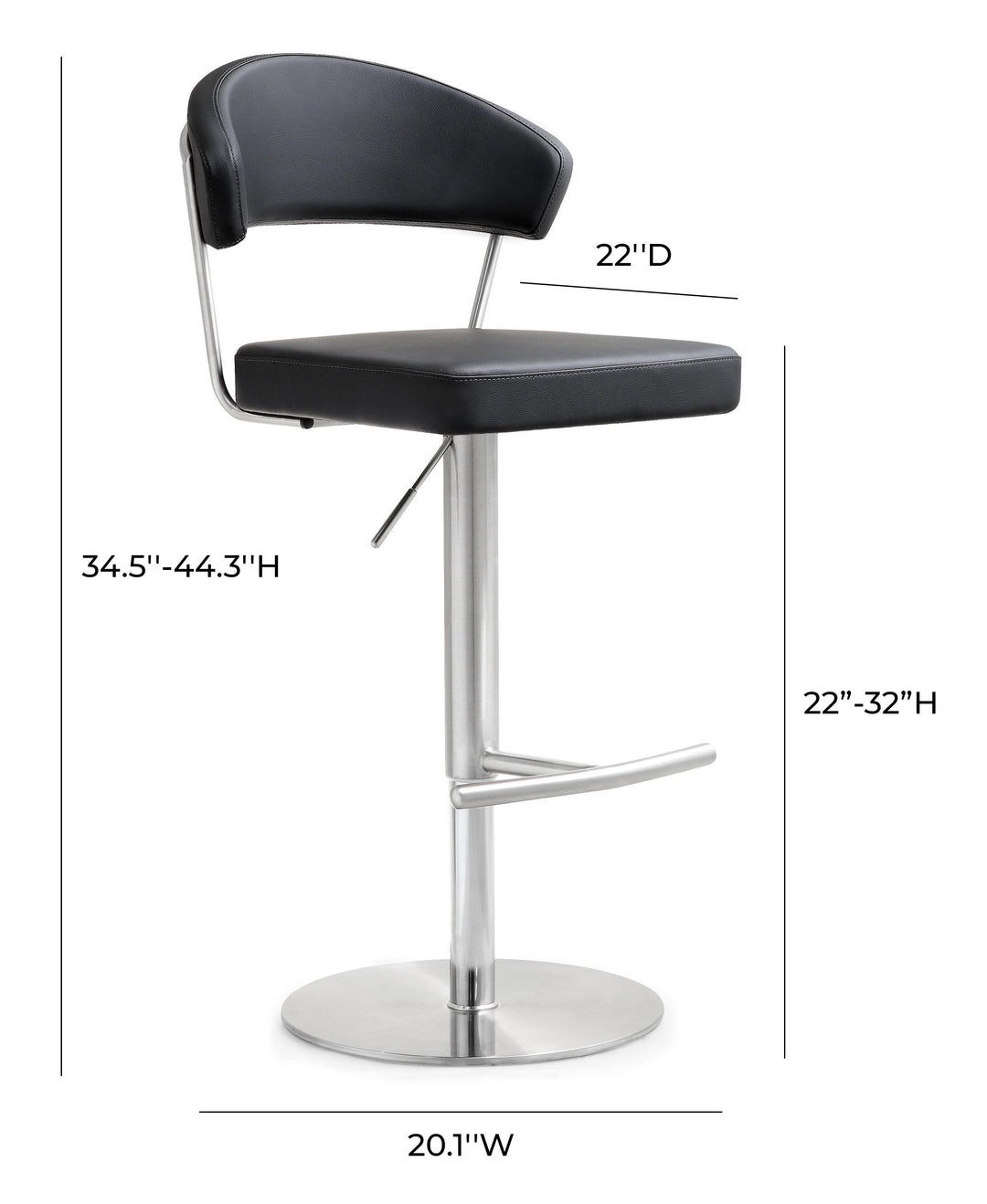Cosmo Black Performance Vegan Leather Adjustable Stool