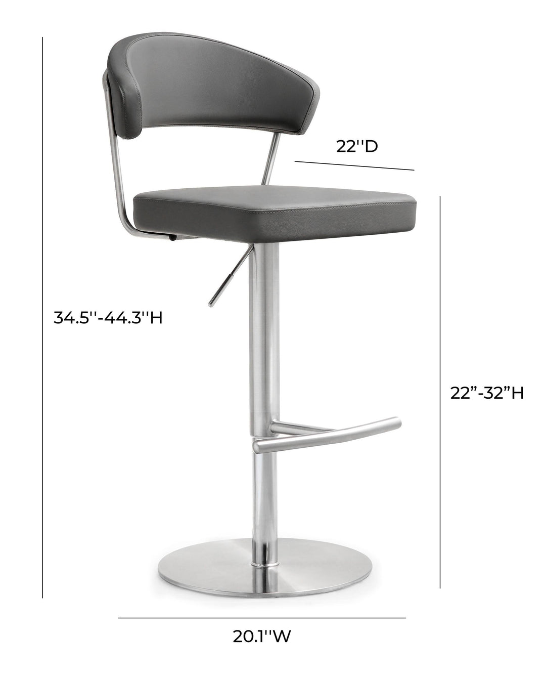 Cosmo Grey Performance Vegan Leather Adjustable Stool