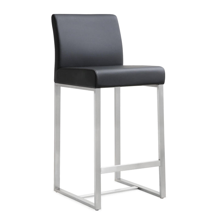 Denmark Black Performance Vegan Leather Counter Stool with Silver Base - Set of 2