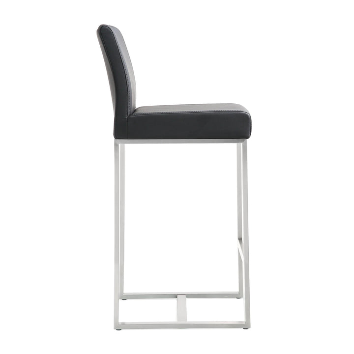 Denmark Black Performance Vegan Leather Counter Stool with Silver Base - Set of 2