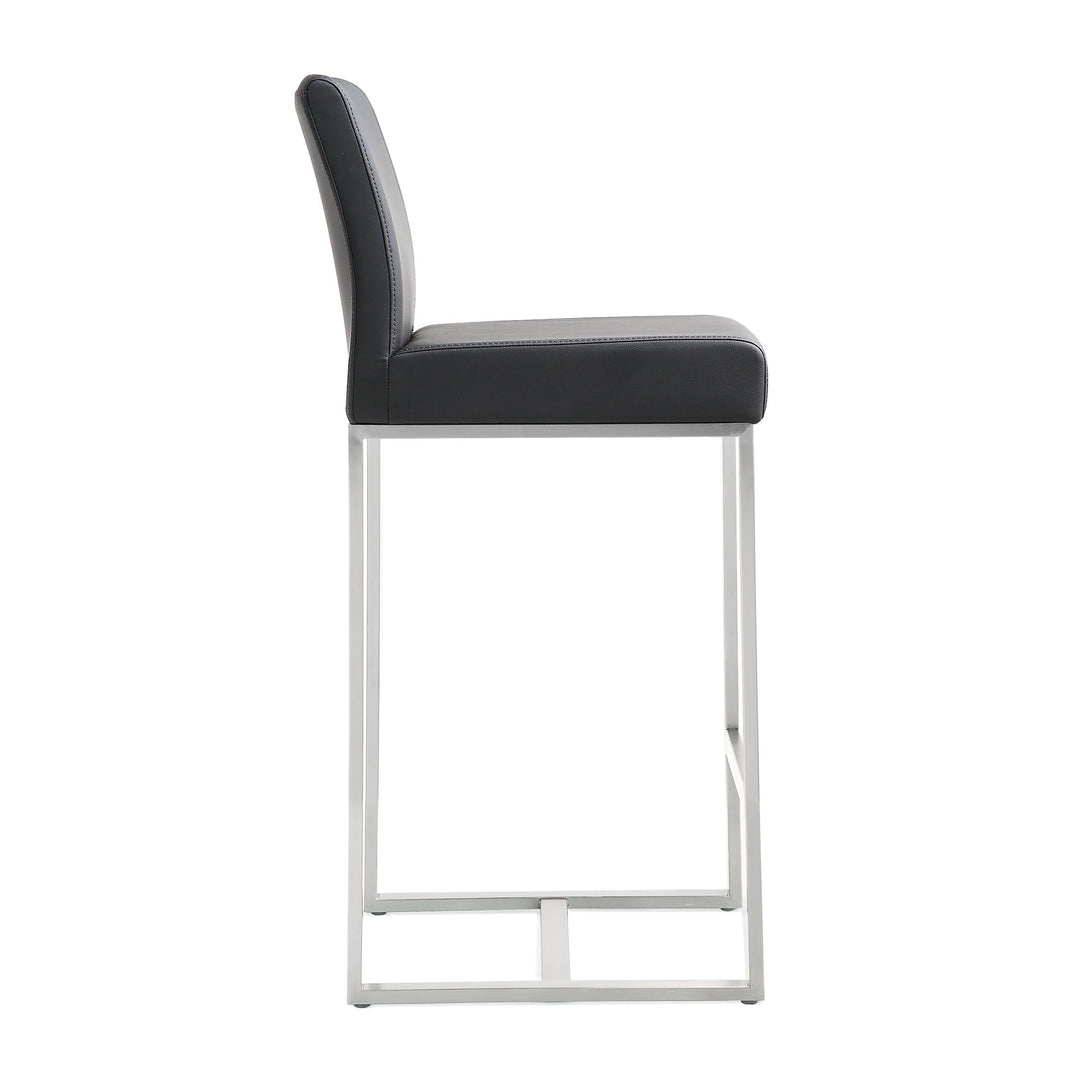 Denmark Black Performance Vegan Leather Counter Stool with Silver Base - Set of 2