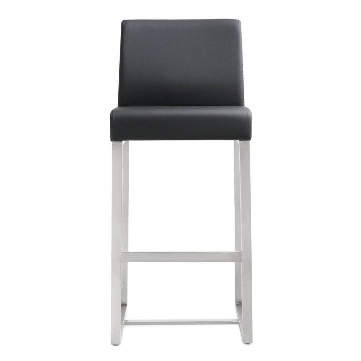 Denmark Black Performance Vegan Leather Counter Stool with Silver Base - Set of 2