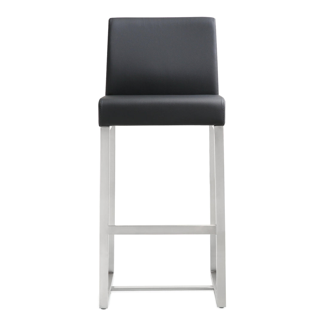 Denmark Black Performance Vegan Leather Counter Stool with Silver Base - Set of 2