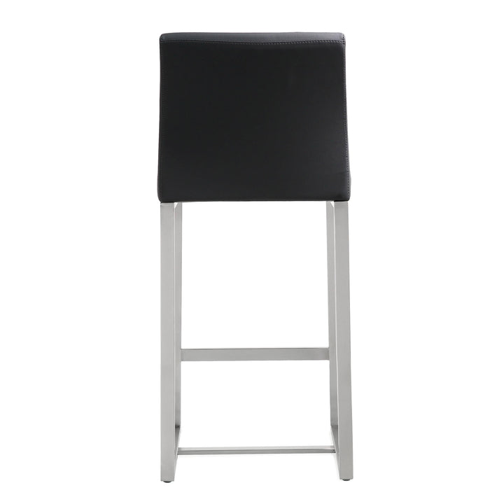 Denmark Black Performance Vegan Leather Counter Stool with Silver Base - Set of 2