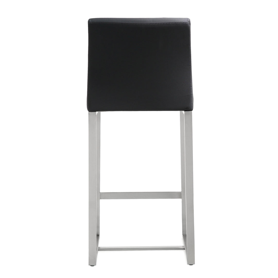 Denmark Black Performance Vegan Leather Counter Stool with Silver Base - Set of 2