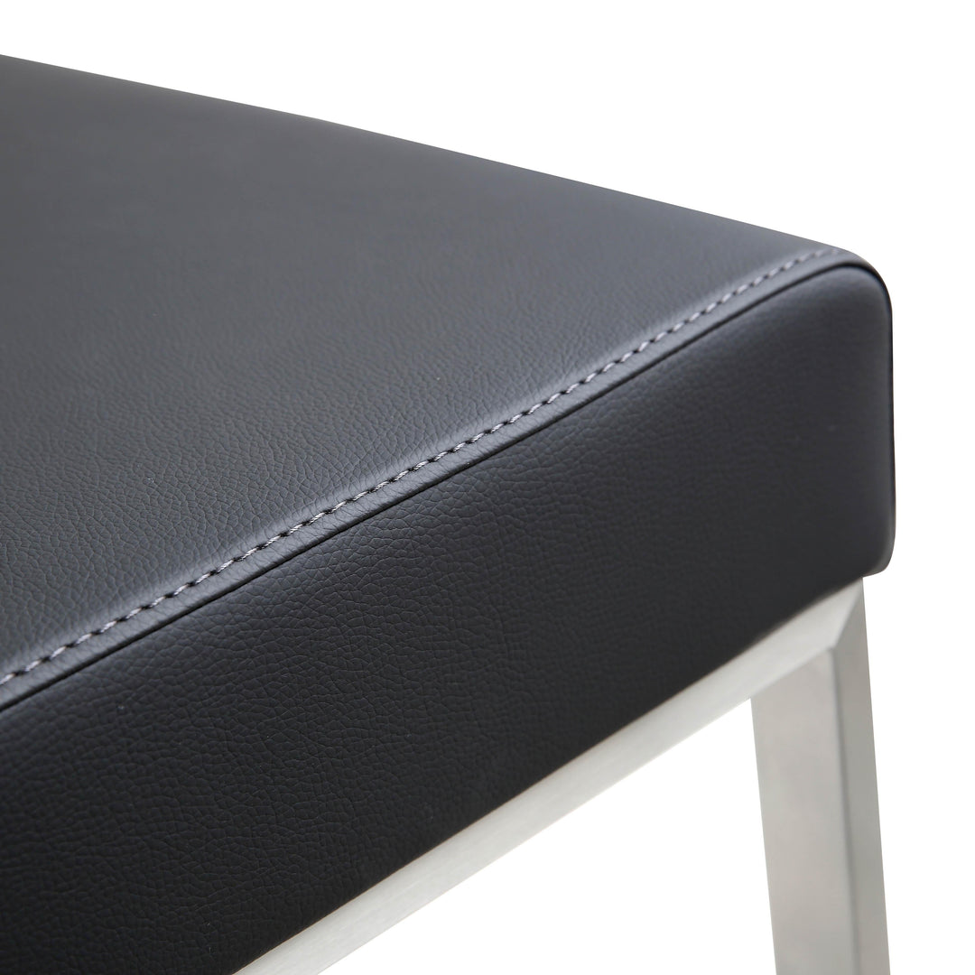 Denmark Black Performance Vegan Leather Counter Stool with Silver Base - Set of 2