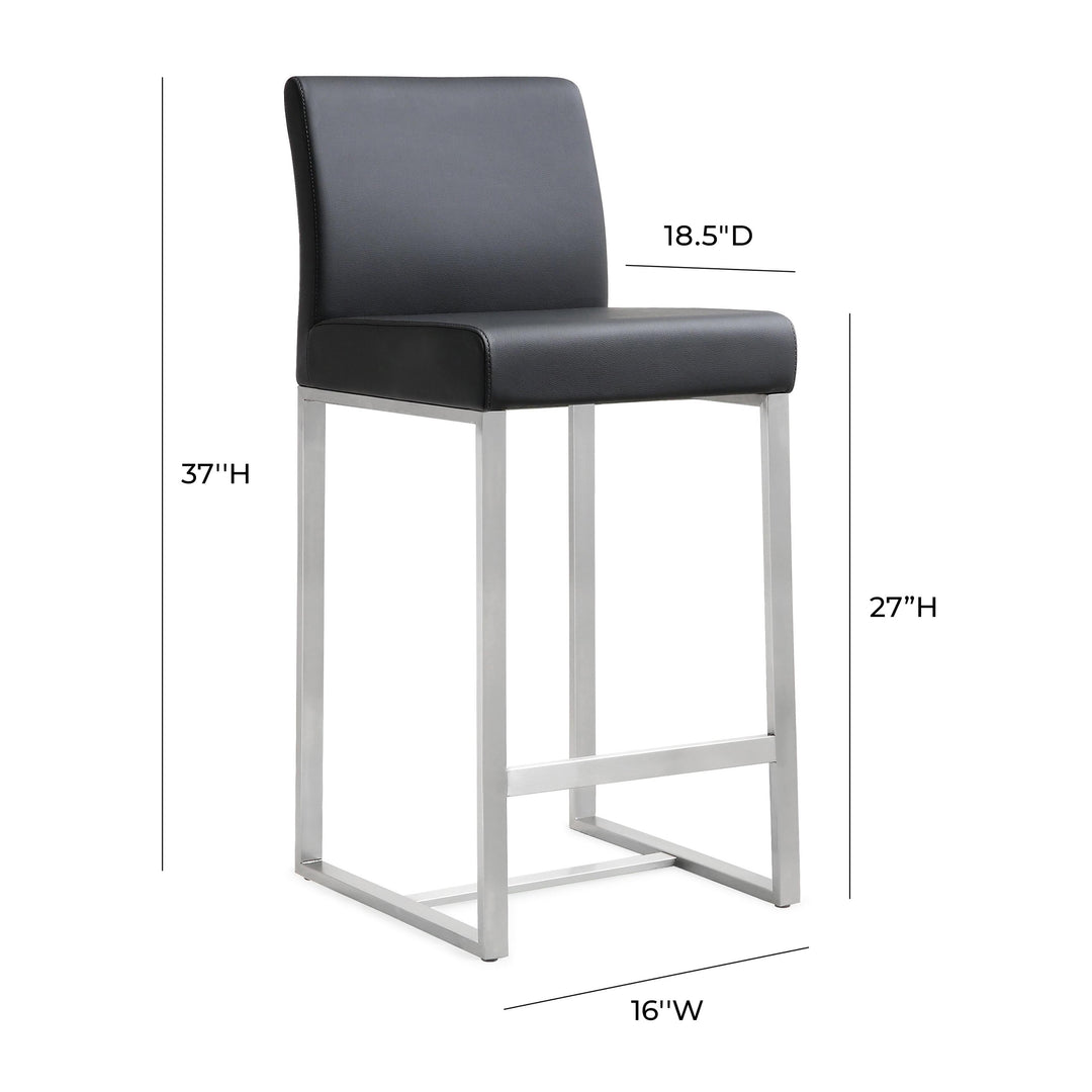 Denmark Black Performance Vegan Leather Counter Stool with Silver Base - Set of 2