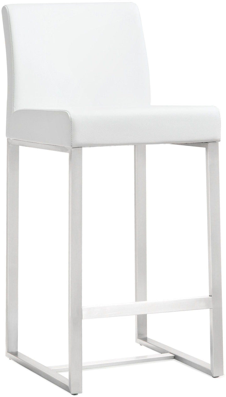 Denmark White Performance Vegan Leather Counter Stool with Silver Base - Set of 2