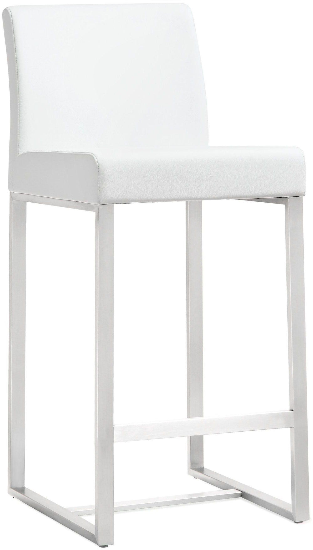 Denmark White Performance Vegan Leather Counter Stool with Silver Base - Set of 2