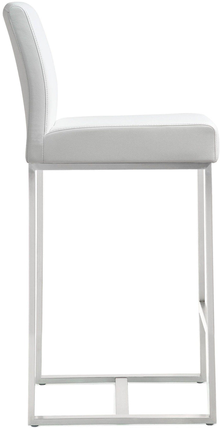 Denmark White Performance Vegan Leather Counter Stool with Silver Base - Set of 2