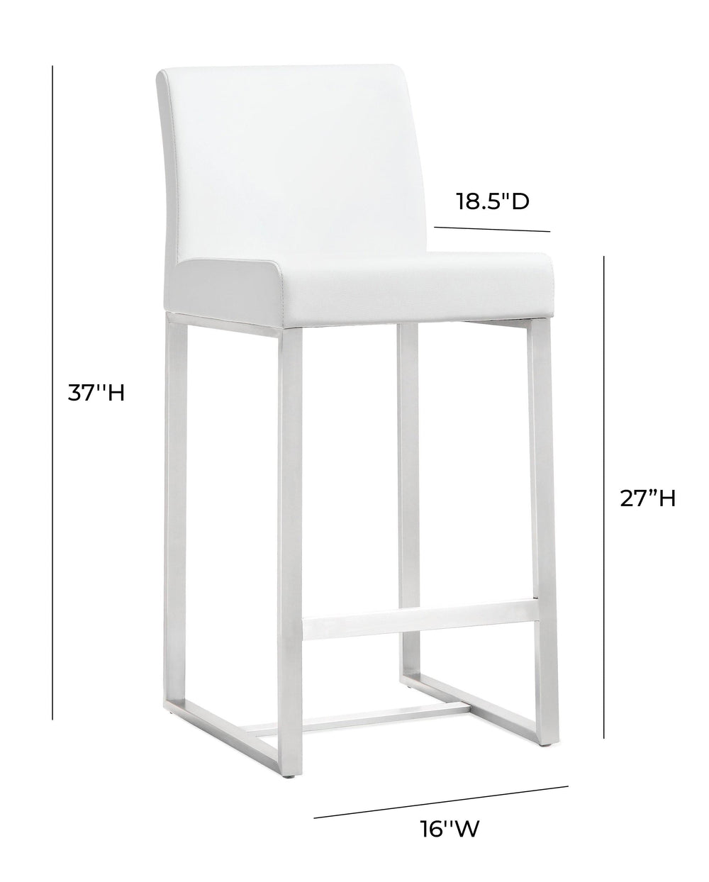 Denmark White Performance Vegan Leather Counter Stool with Silver Base - Set of 2