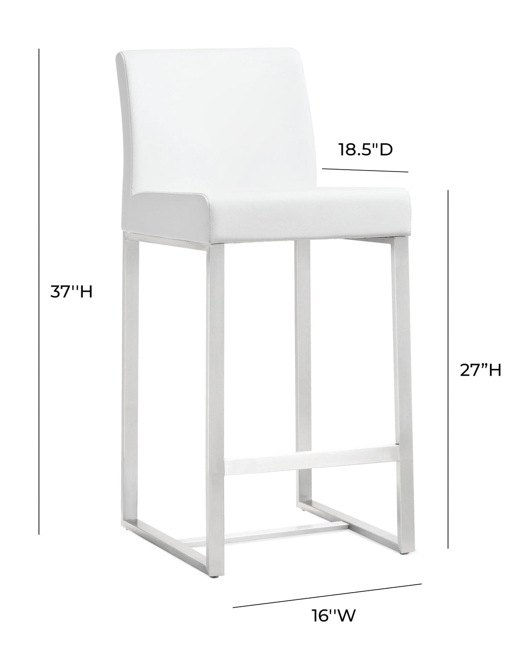 Denmark White Performance Vegan Leather Counter Stool with Silver Base - Set of 2