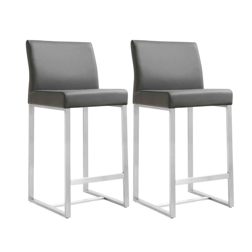 Denmark Grey Performance Vegan Leather Counter Stool with Silver Base - Set of 2