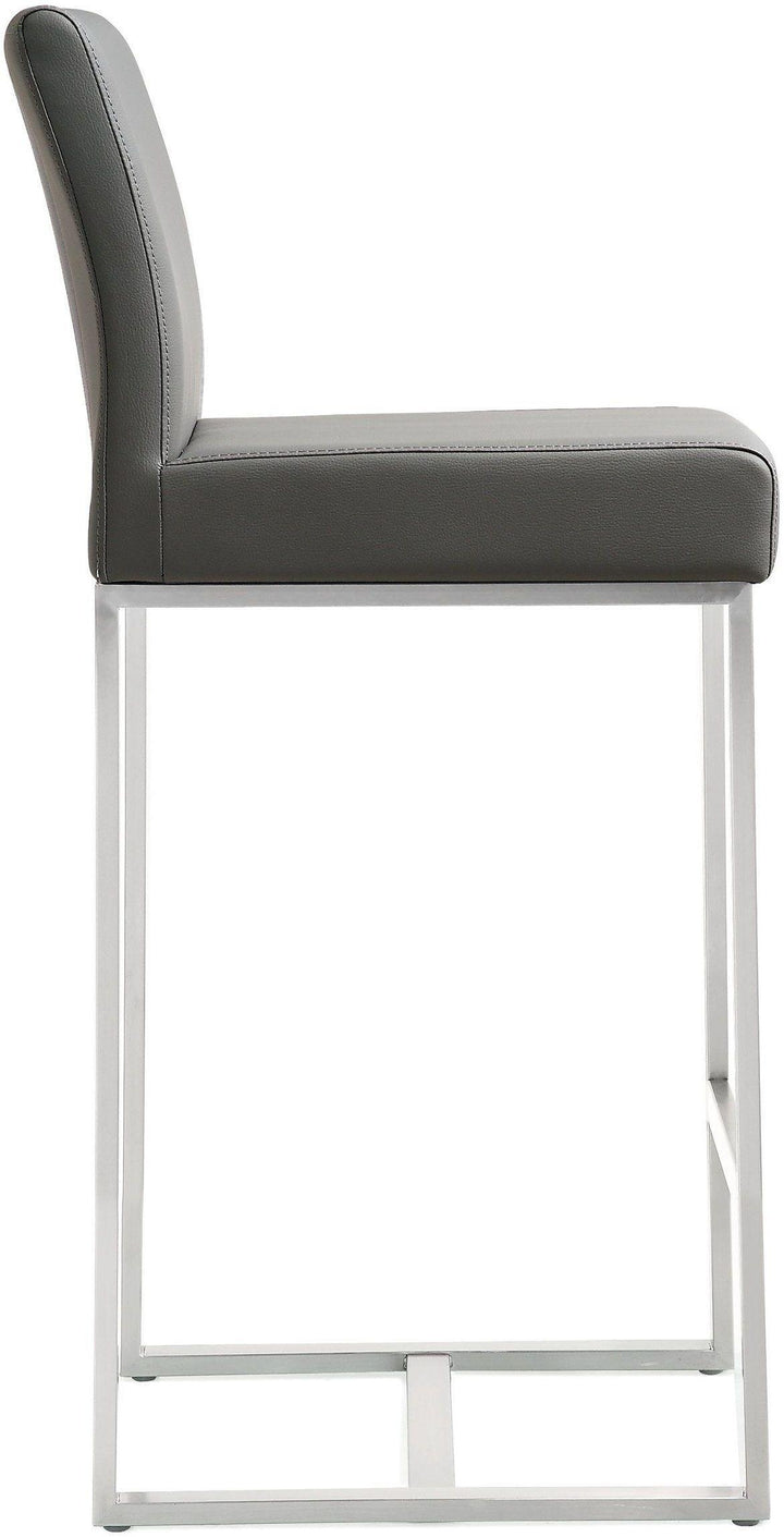 Denmark Grey Performance Vegan Leather Counter Stool with Silver Base - Set of 2