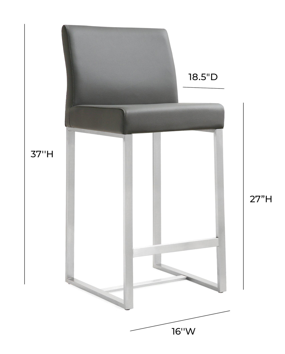 Denmark Grey Performance Vegan Leather Counter Stool with Silver Base - Set of 2