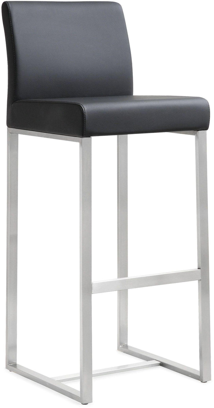 Denmark Black Performance Vegan Leather Bar Stool with Silver Base - Set of 2
