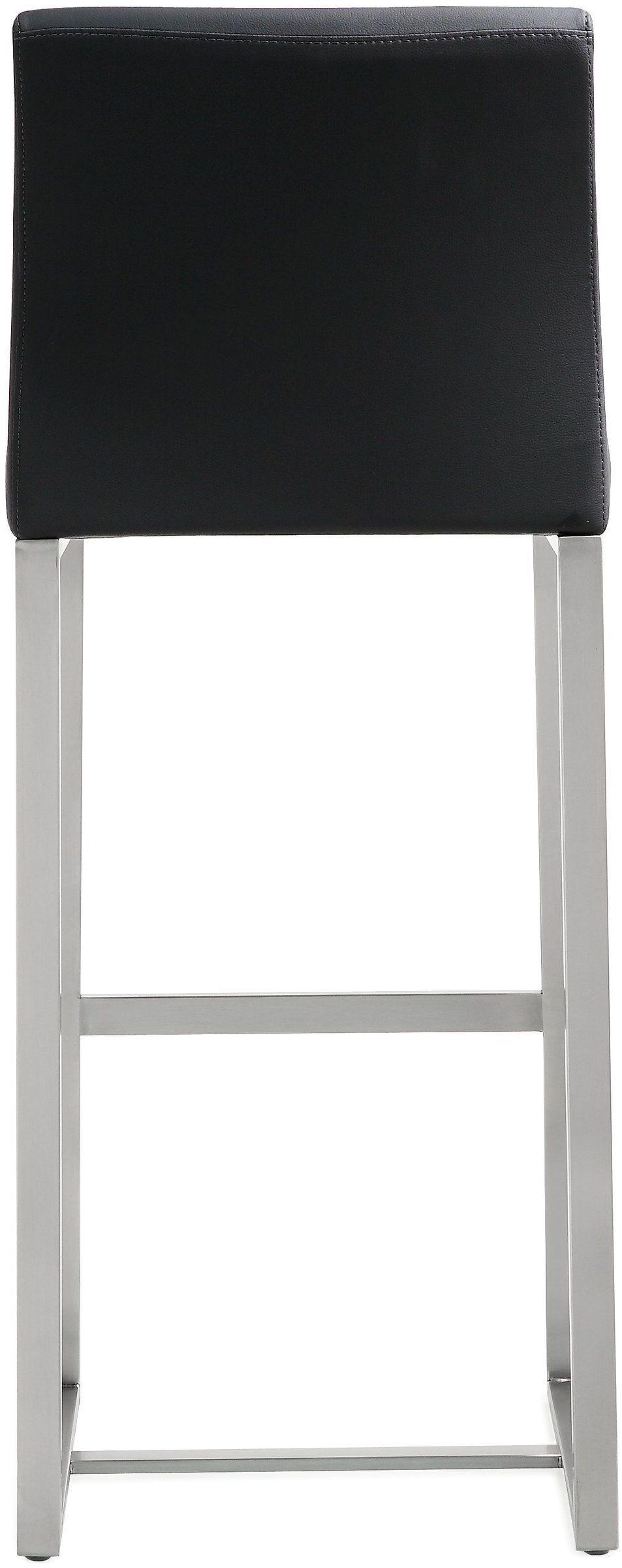 Denmark Black Performance Vegan Leather Bar Stool with Silver Base - Set of 2