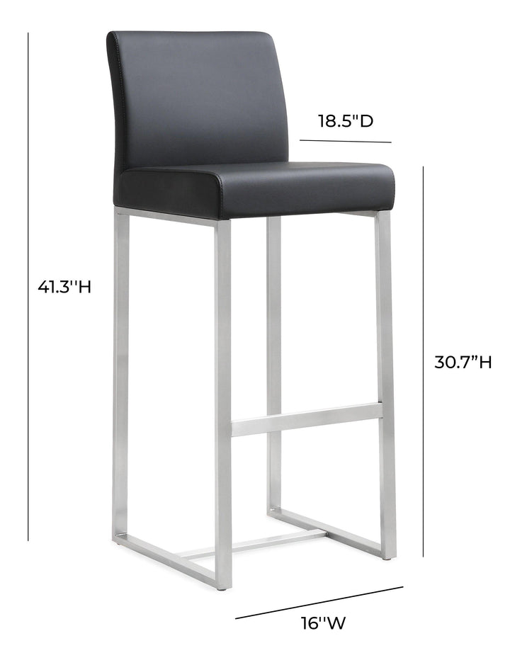 Denmark Black Performance Vegan Leather Bar Stool with Silver Base - Set of 2