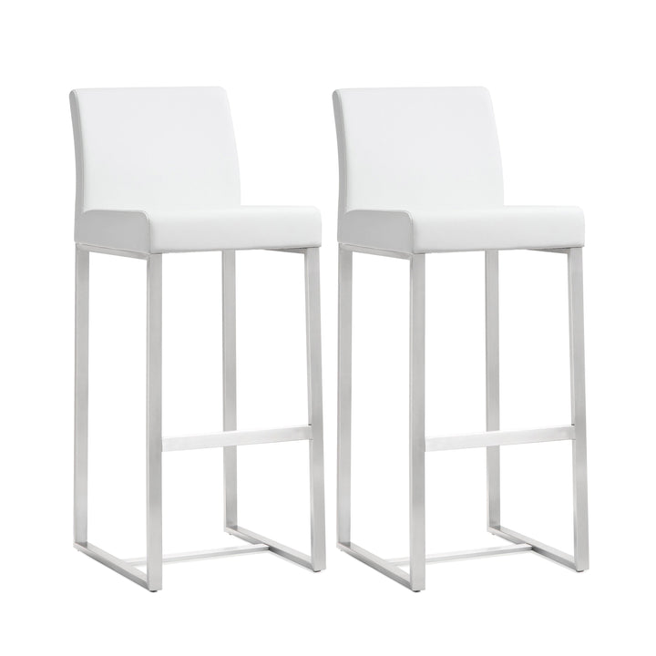 Denmark White Performance Vegan Leather Bar Stool with Silver Base - Set of 2
