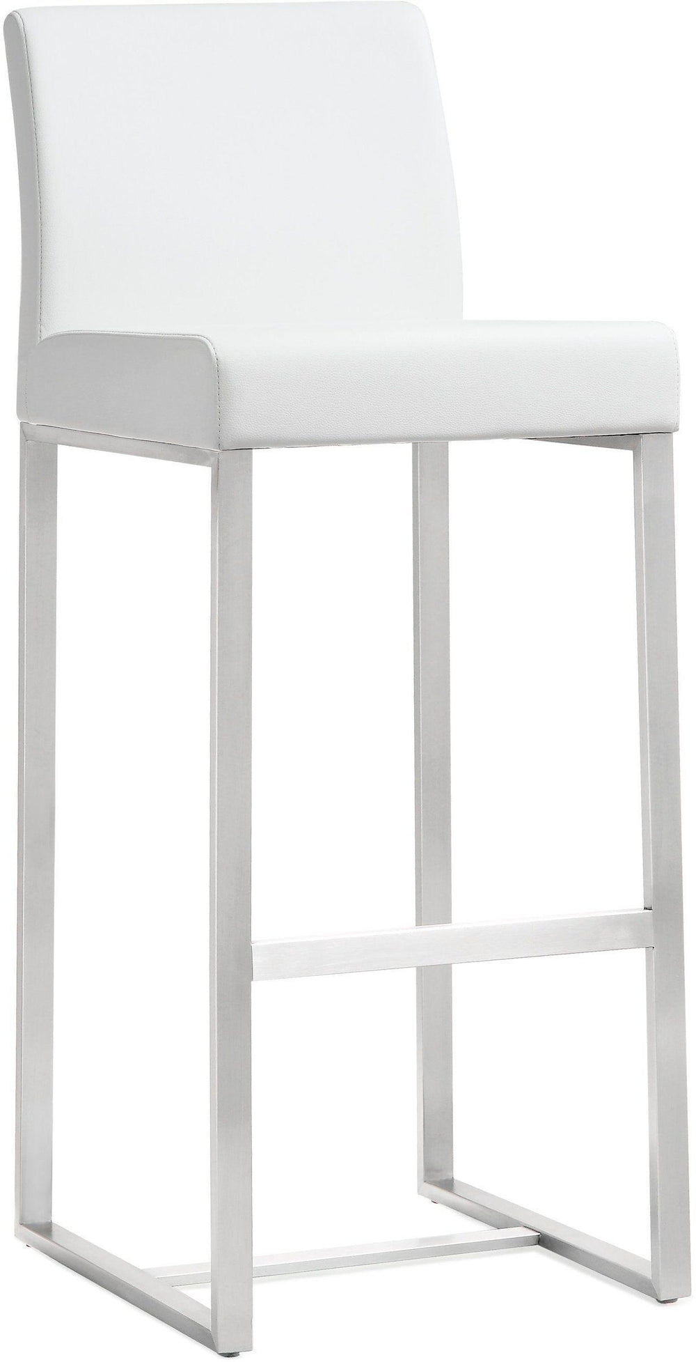 Denmark White Performance Vegan Leather Bar Stool with Silver Base - Set of 2