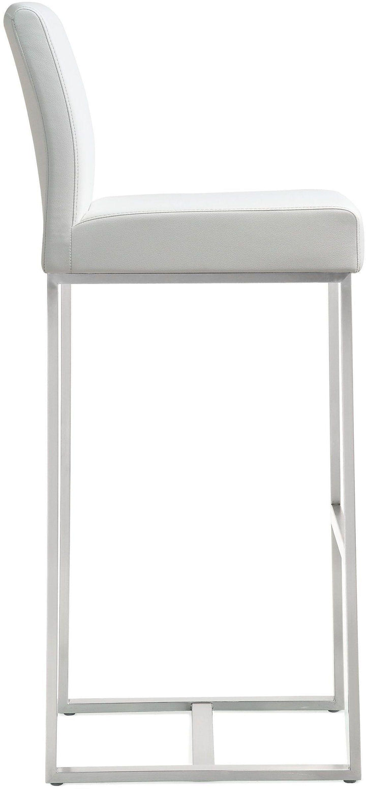 Denmark White Performance Vegan Leather Bar Stool with Silver Base - Set of 2