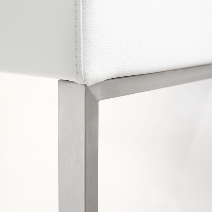 Denmark White Performance Vegan Leather Bar Stool with Silver Base - Set of 2