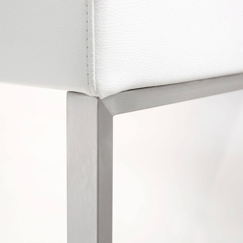 Denmark White Performance Vegan Leather Bar Stool with Silver Base - Set of 2