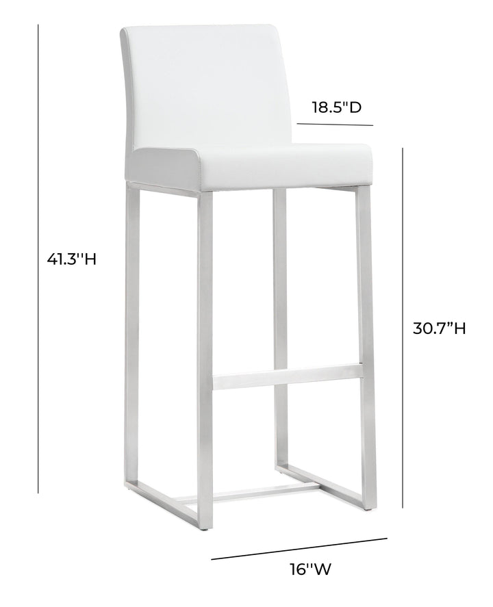 Denmark White Performance Vegan Leather Bar Stool with Silver Base - Set of 2
