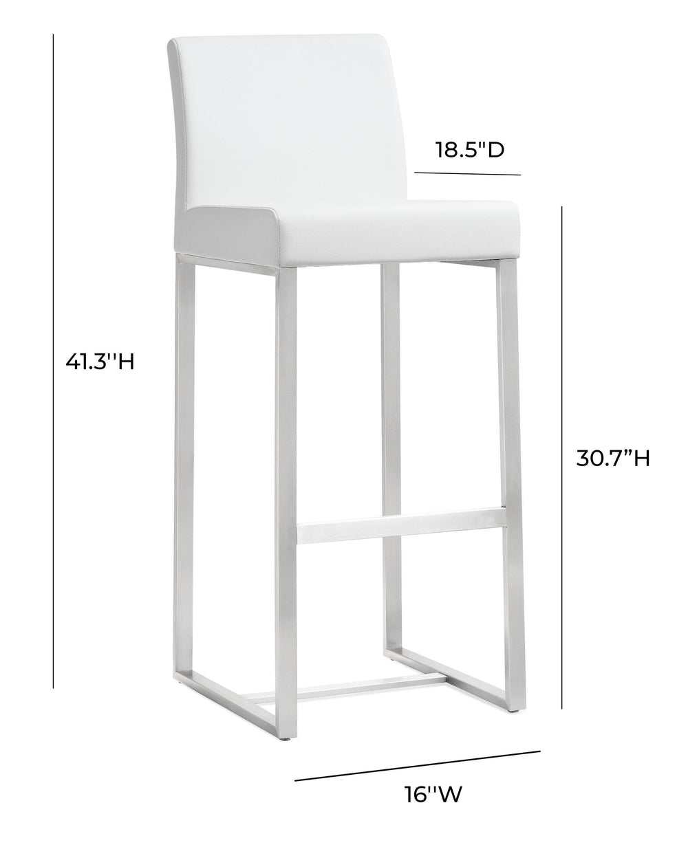 Denmark White Performance Vegan Leather Bar Stool with Silver Base - Set of 2