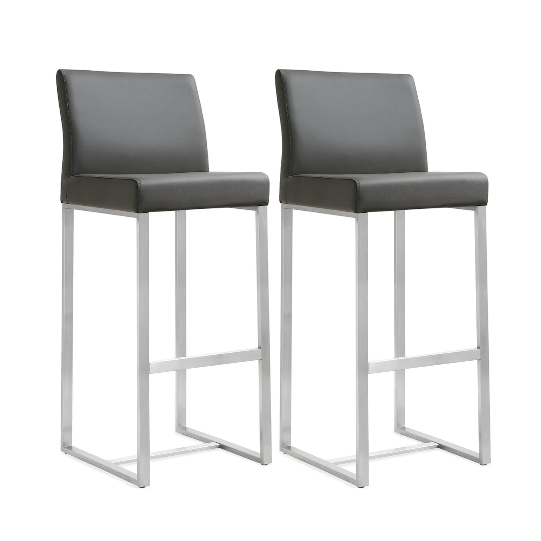 Denmark Grey Performance Vegan Leather Bar Stool with Silver Base - Set of 2