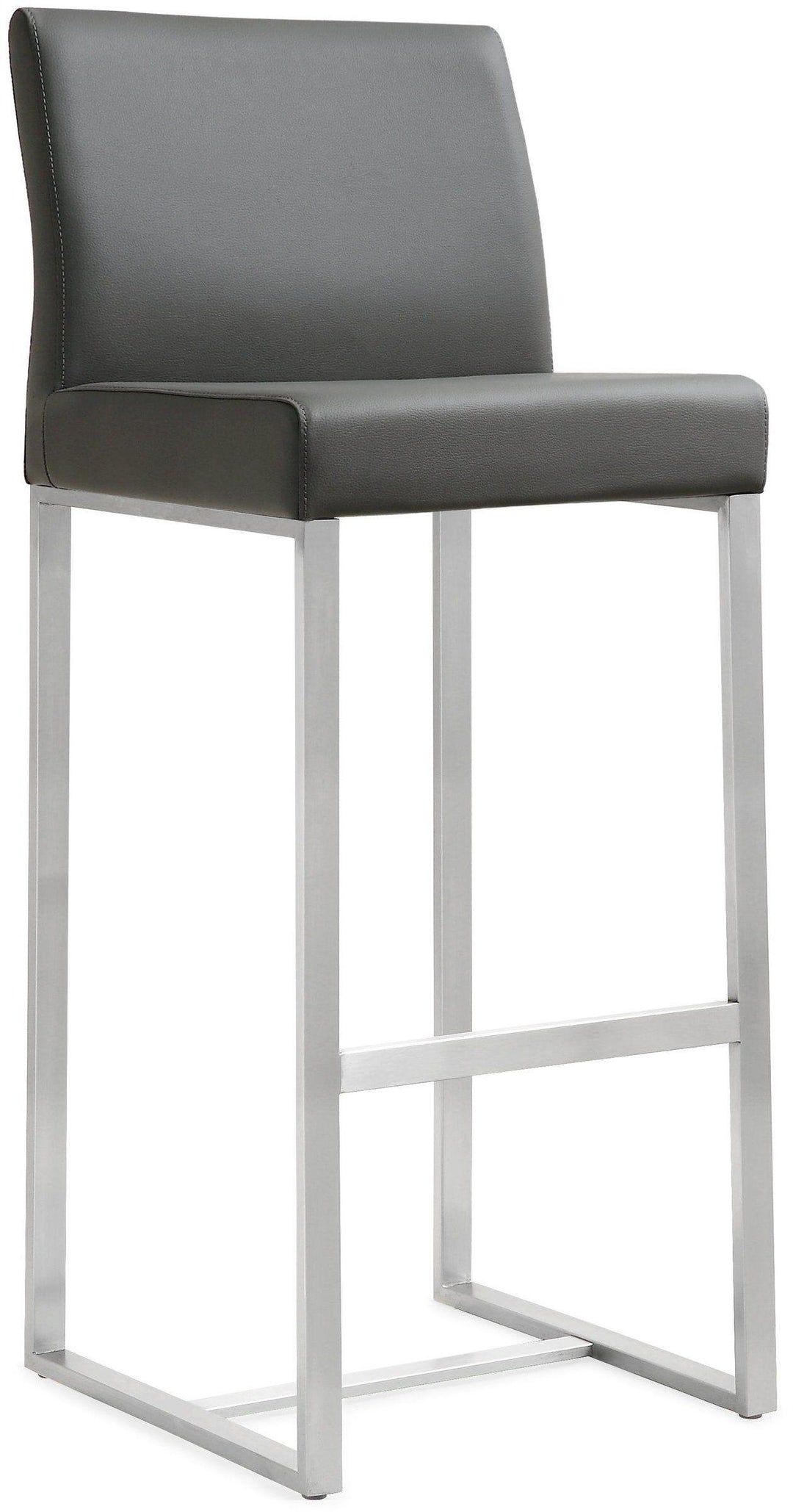 Denmark Grey Performance Vegan Leather Bar Stool with Silver Base - Set of 2