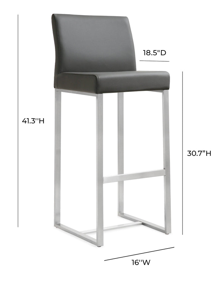 Denmark Grey Performance Vegan Leather Bar Stool with Silver Base - Set of 2