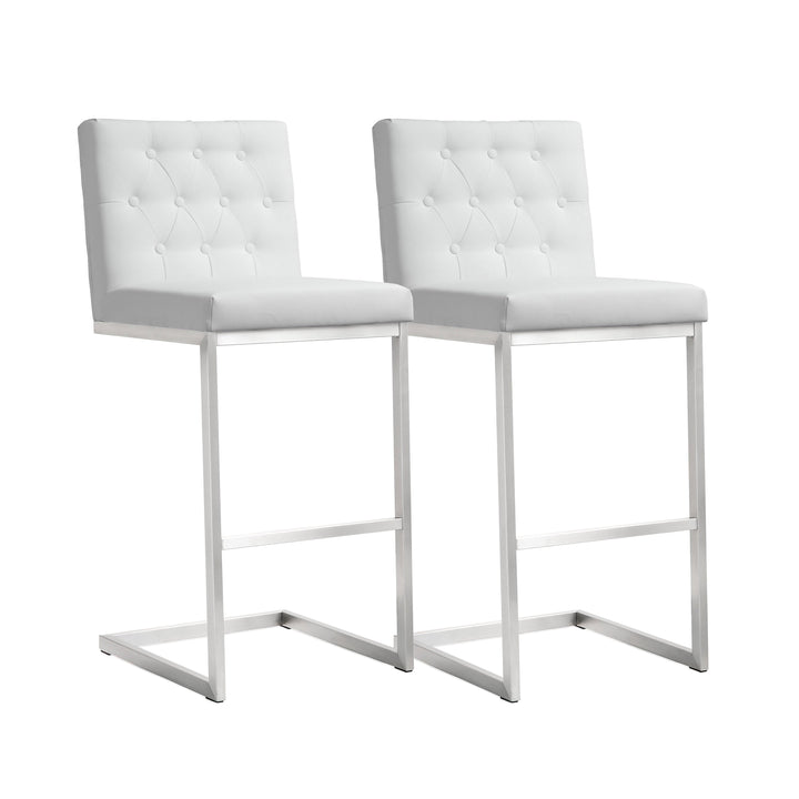 Helsinki White Performance Vegan Leather Stool - Set of 2 - Bar Height