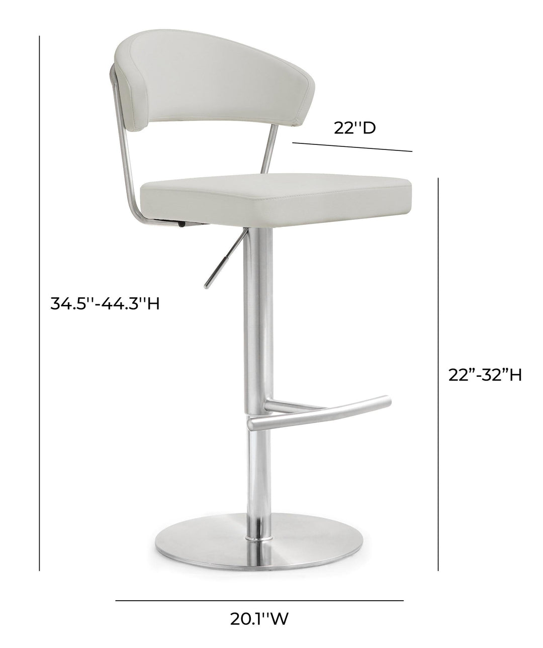 Cosmo Light Grey Performance Vegan Leather Adjustable Stool