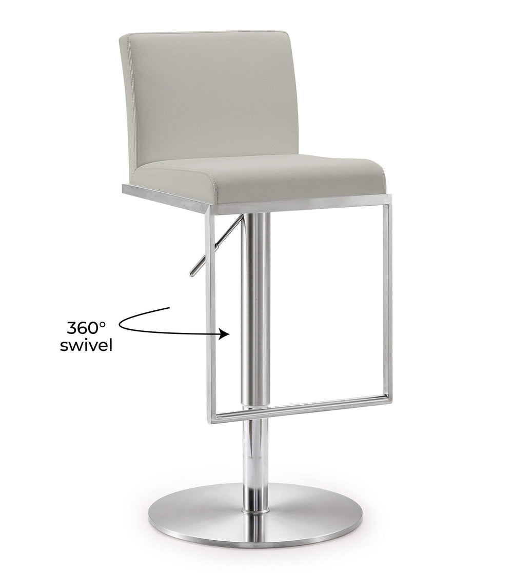 Amalfi Light Grey Performance Vegan Leather Adjustable Stool