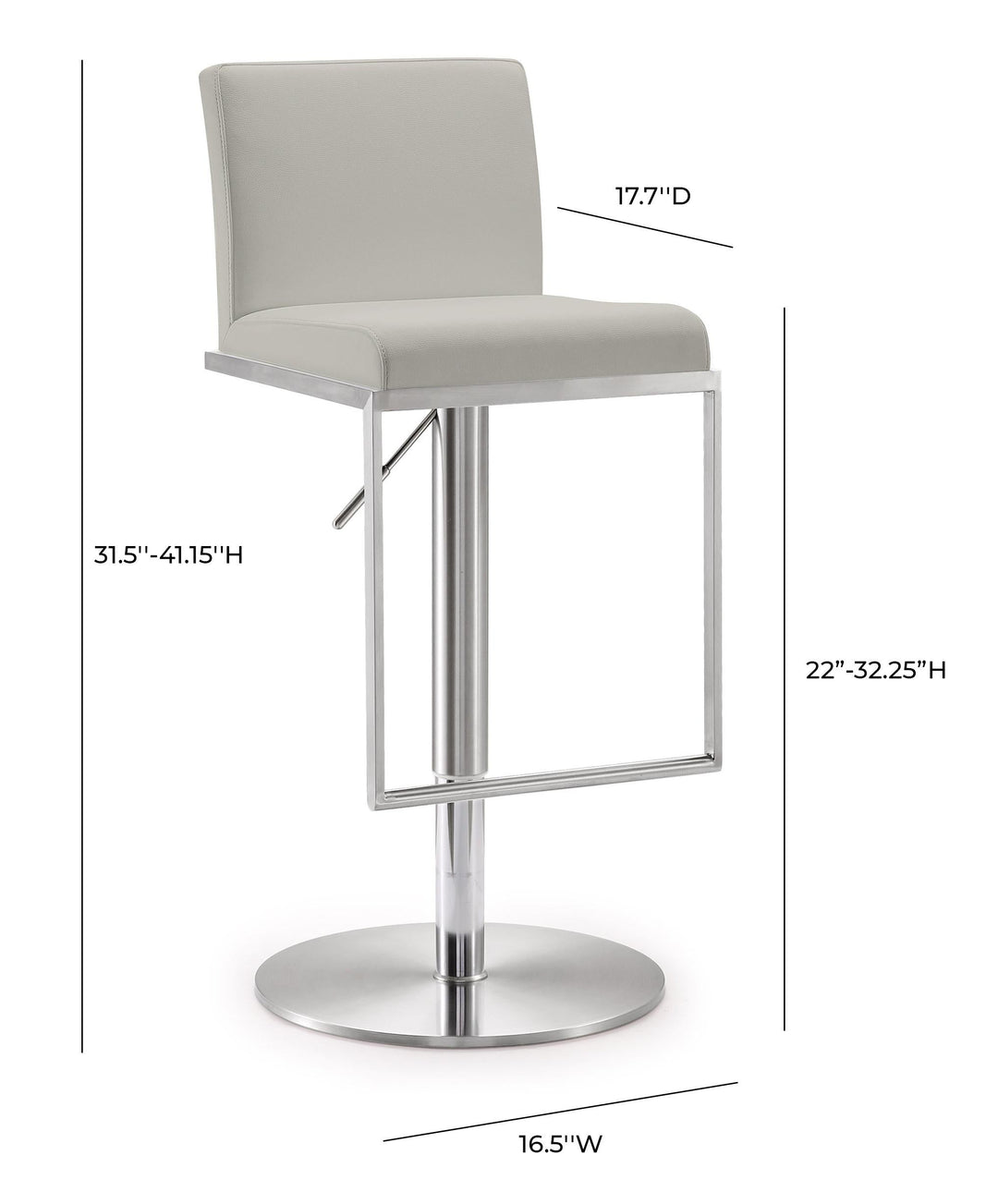 Amalfi Light Grey Performance Vegan Leather Adjustable Stool