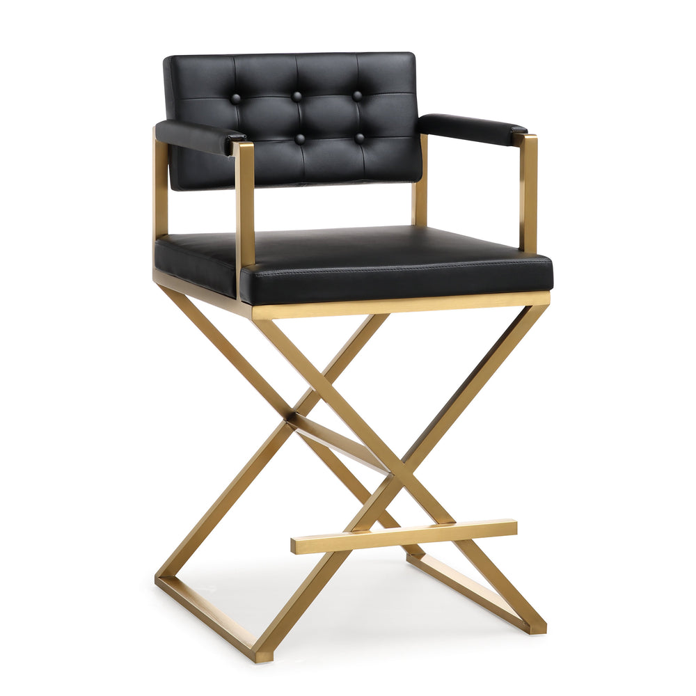 Director Black Performance Vegan Leather Counter Stool with Gold Base