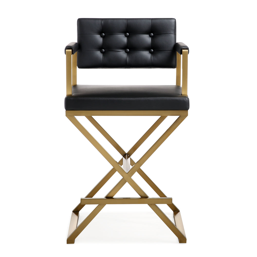 Director Black Performance Vegan Leather Counter Stool with Gold Base