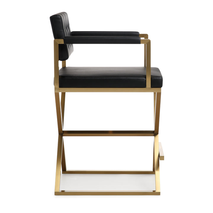 Director Black Performance Vegan Leather Counter Stool with Gold Base