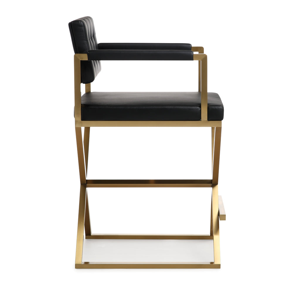 Director Black Performance Vegan Leather Counter Stool with Gold Base