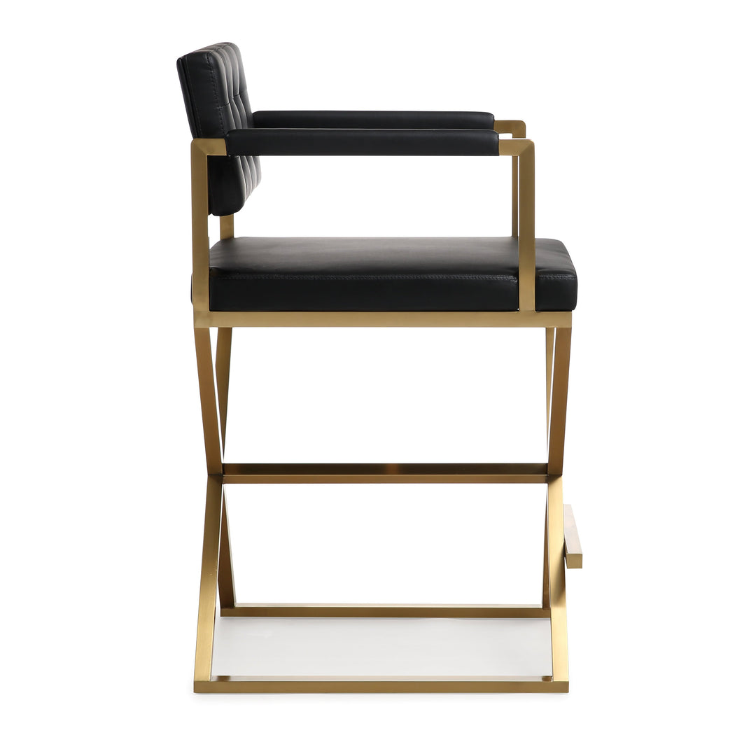 Director Black Performance Vegan Leather Counter Stool with Gold Base