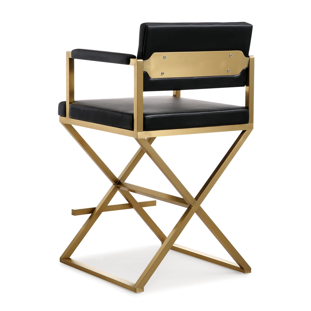 Director Black Performance Vegan Leather Counter Stool with Gold Base