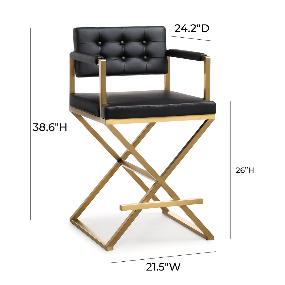 Director Black Performance Vegan Leather Counter Stool with Gold Base
