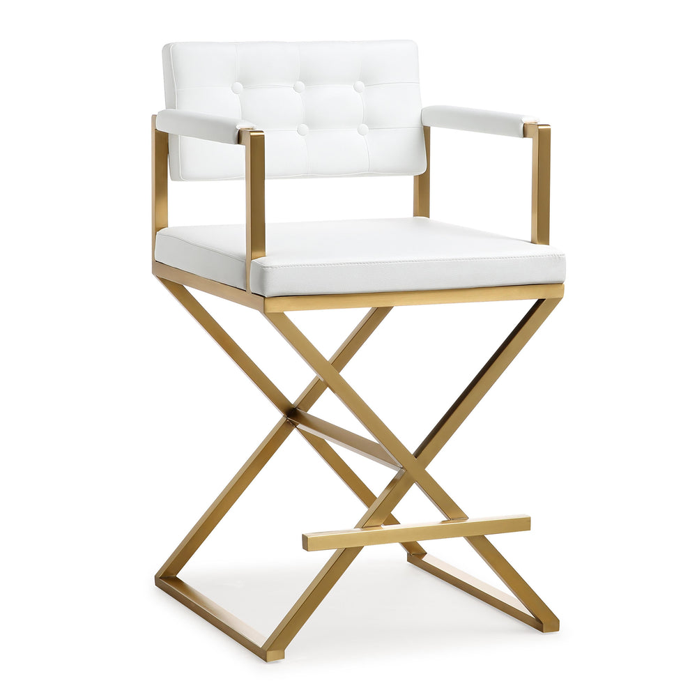 Director White Performance Vegan Leather Counter Stool with Gold Base