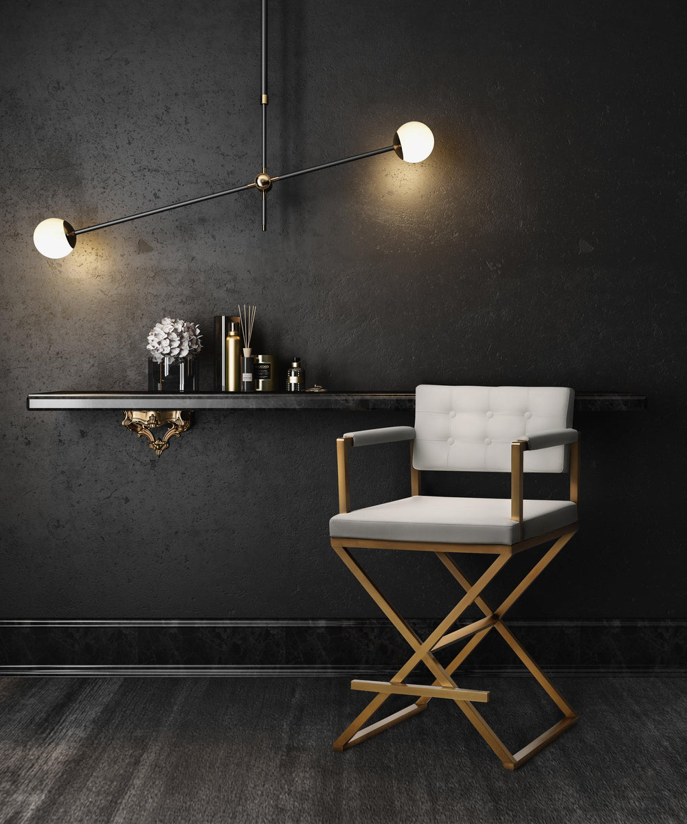Director White Performance Vegan Leather Counter Stool with Gold Base